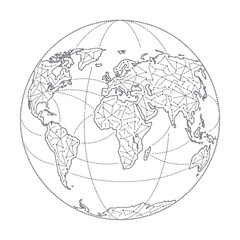 Intricate Constellation Network World Map Vector Silhouette Illustrating Global Flight Routes International Shipping and Digital Connectivity ©  Yassine DS