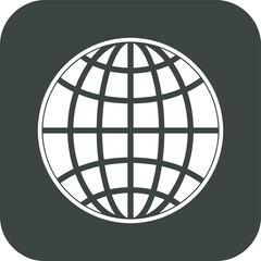 Obraz premium Global Grid Sphere Icon of Earth Meridian and Parallel Lines on Rounded Square Button for International Logistics and Network Communications