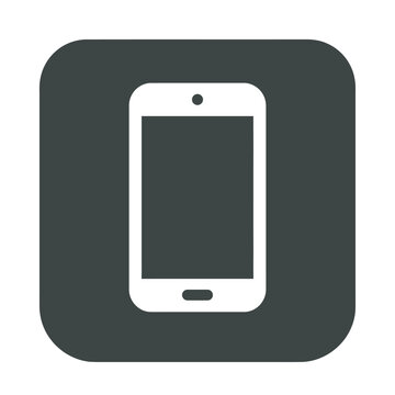 Modern Smartphone Silhouette Vector Icon on Dark Rounded Square Plate for User Interface Applications and Mobile Technology Graphic Material