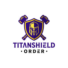Obraz premium Purple and gold titan shield design perfect for logos and branding projects with a strong and commanding visual impact.