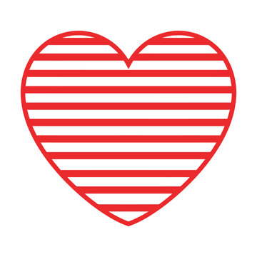 Bold Red Heart Graphic with Thick Horizontal Parallel Bars Pattern Representing Linear Geometric Texture Abstract Art and Valentine Design Concepts