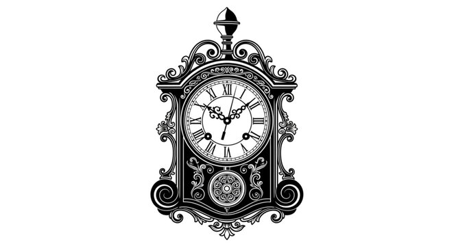 Antique ornate clock face with roman numerals and decorative elements.