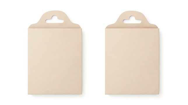 Two Beige Shopping Bags with Handles on White Background