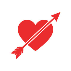 Red Heart Shape Pierced by Red Cupid Arrow Representing Falling in Love Romance Passion and Valentines Day Concepts ©  Yassine DS