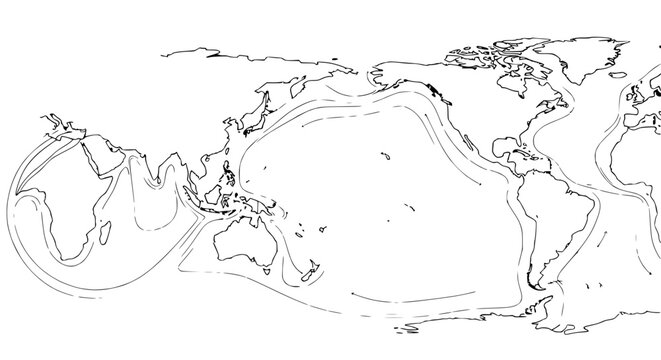 World Map Ocean Currents Diagram Outline