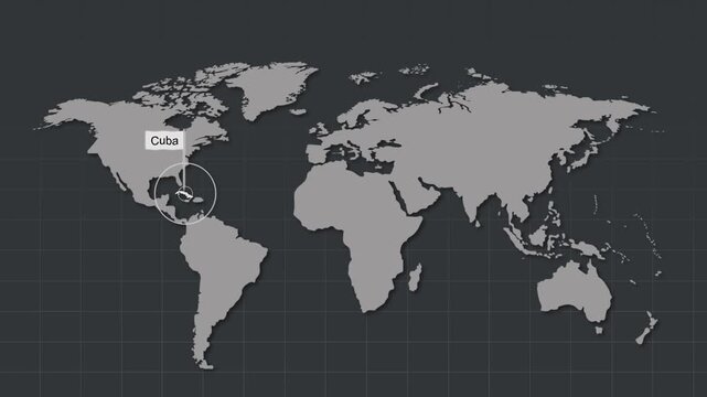 Cuba Location on Dark Theme World Map Animation