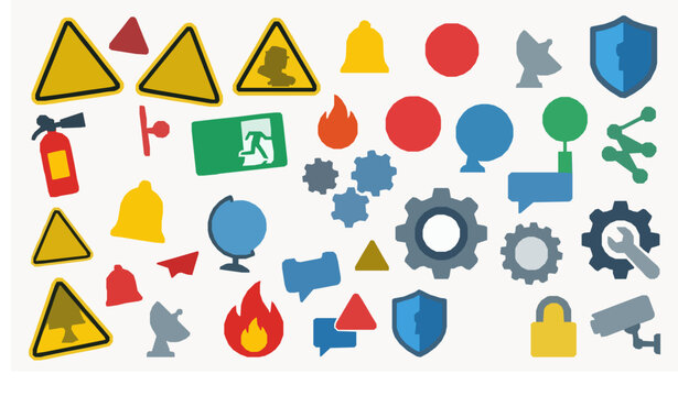 Modern safety notification icon collection with emergency warning and interface vector symbols