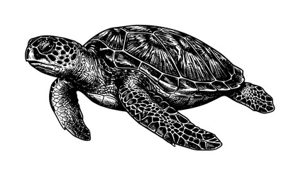 Sea turtle vector bundle with vintage hand drawn engraving style marine wildlife art © MdShafikul