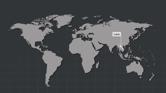 Laos Map Highlight Zoom Animation Geography Concept