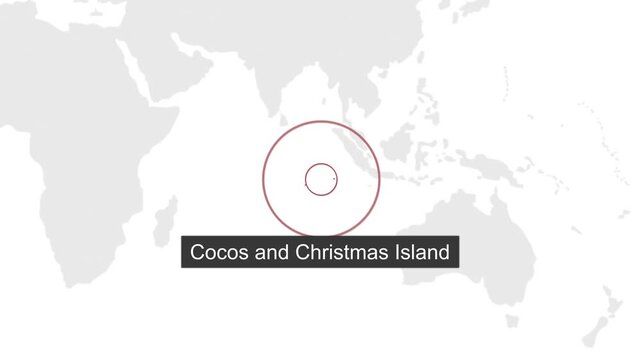 Cocos Geographic Location on Minimal World Map Animation