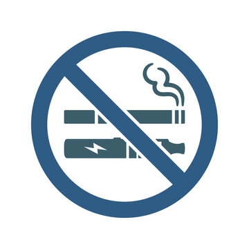 Dark Blue Regulatory Sign Inhibiting Smoking and Vaping with Minimalist Icon of Cigarette and Vape Pen Side by Side