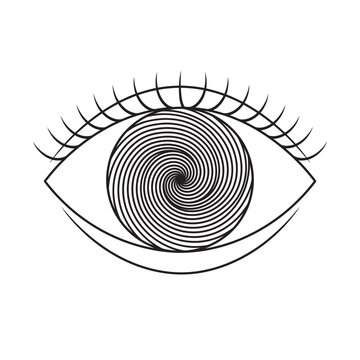 Hypnotic Spiral Eye Vector Icon with Bottom Eyelash Arc Detail for Optical Illusion Psychotherapy Vertigo and Mind Control Visuals
