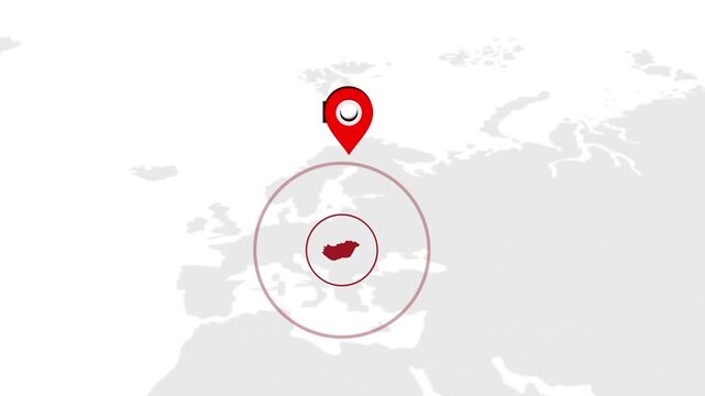 Hungary Country Location Animation on Digital World Map