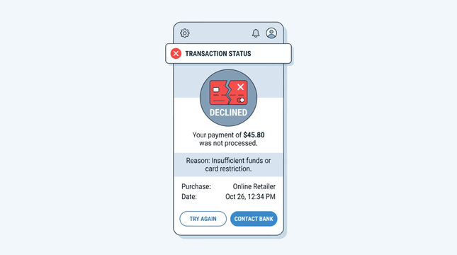 A screenshot displays a mobile transaction status on screen with text and icons.