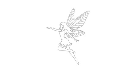 Fototapeta premium Elegant Fairy Line Art - Whimsical Butterfly Wings, Graceful Pose, Enchanted Being