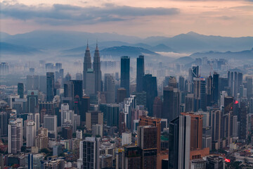 Naklejka premium aerial view kuala lumpur during sunrise