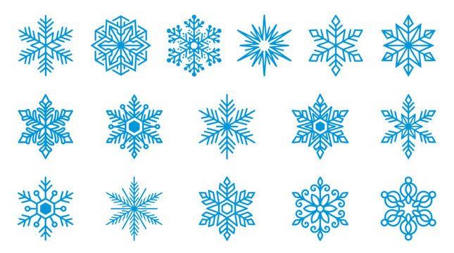 Detailed Blue Snowflake Vector Ornaments Set for Winter Season Branding Christmas Graphics and Festive Holiday Backgrounds