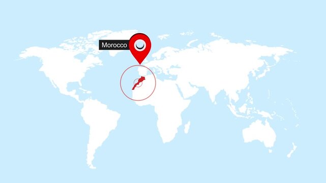 Morocco Map Pin Location Animation Global World Map Concept