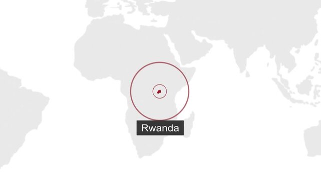 Rwanda Location on Dark Theme World Map Animation