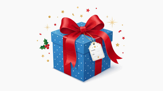 Festive Gift Presentation: A vibrant gift box, adorned with a bold red ribbon and a charming tag, radiating a sense of anticipation and delight.