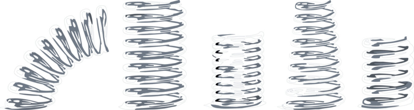 "Set of 5 Coil Spring Icons Featuring Different Spring Designs in Minimalist Outline Style"