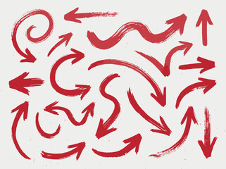 Fototapeta premium Set of Red Hand Drawn Marker Arrows for Emphasizing and Highlighting Content