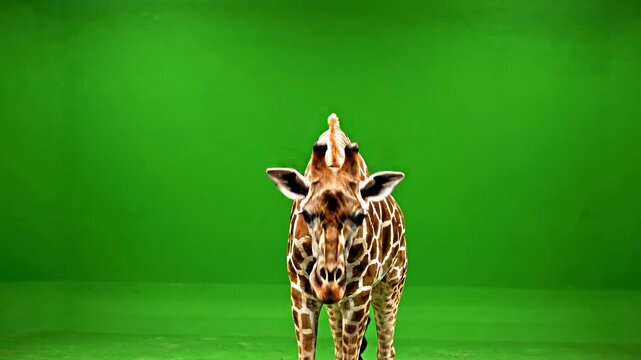 Baby Giraffe Standing on Green Screen Background in 4K