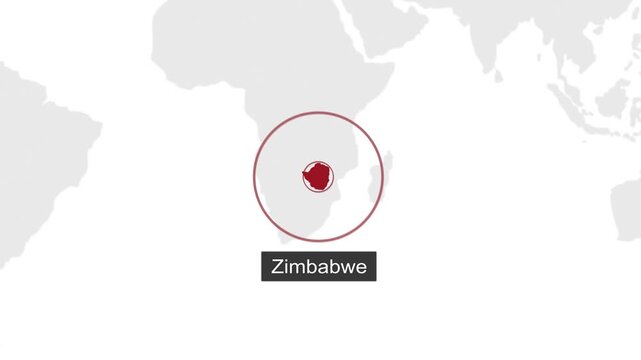 Zimbabwe Location on Dark Theme World Map Animation
