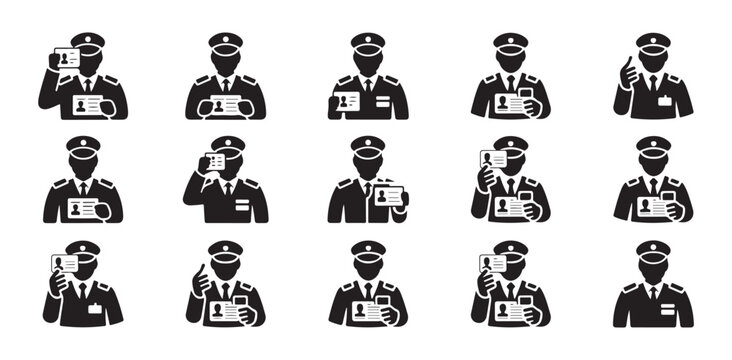 Security guard icons showing identification cards for verification.