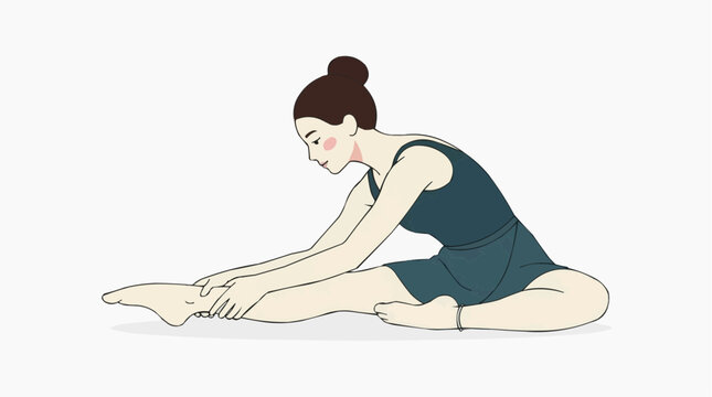 Ballerina stretching in a split leg pose for fitness training, warm-up routine, sports wellness and health lifestyle concept