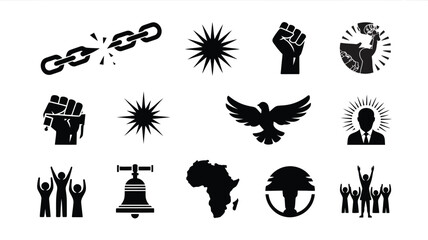 Naklejka premium Collection of black silhouettes representing freedom empowerment and activism on white background