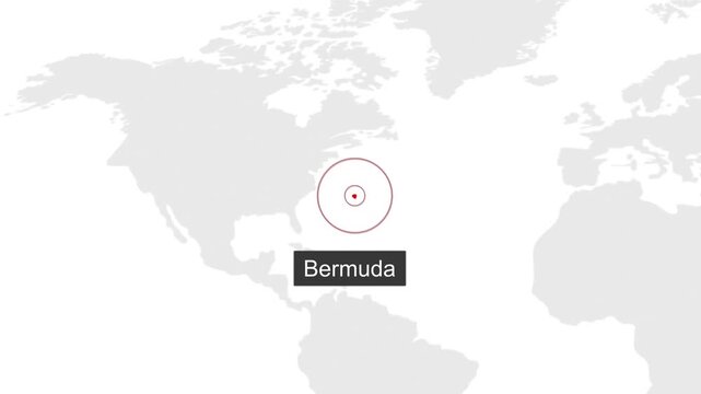 Bermuda Geographic Location on Minimal World Map Animation