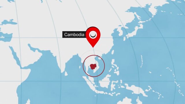 Cambodia Location Highlight on World Map with Circle Marker