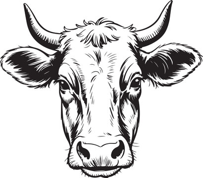 Illustration of cow head, hand drawn sketch 