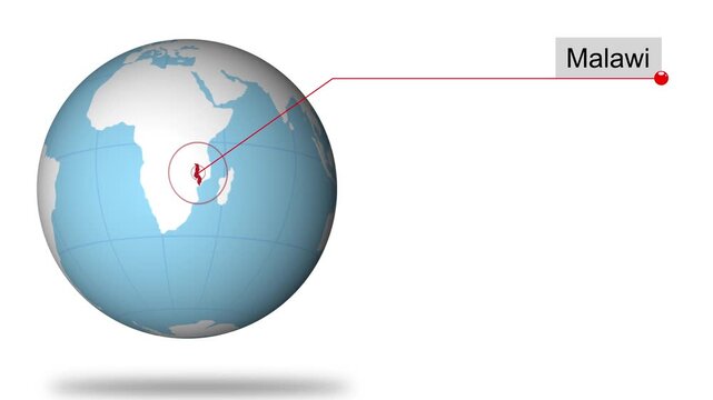 Malawi Map Pin on World Map Animation
