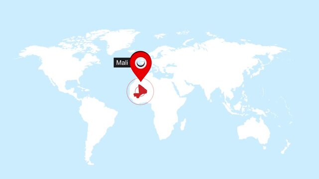 Mali Map Pin Location Animation Global World Map Concept