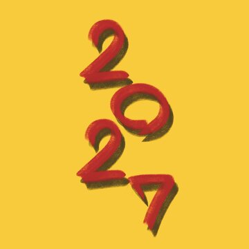 Bold 2027 number illustration on bright yellow background, modern festive design ideal for New Year themes and celebration graphics.