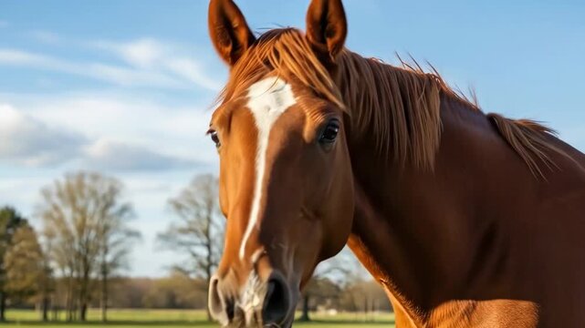 A majestic chestnut horse gazing into the distance