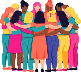 Obraz premium Group of diverse women standing in a supportive circle huddle vector can Editable