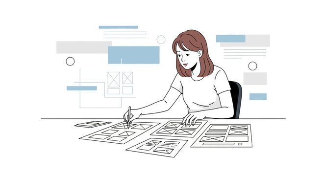 Woman Designing Website Wireframes and User Interface Layouts