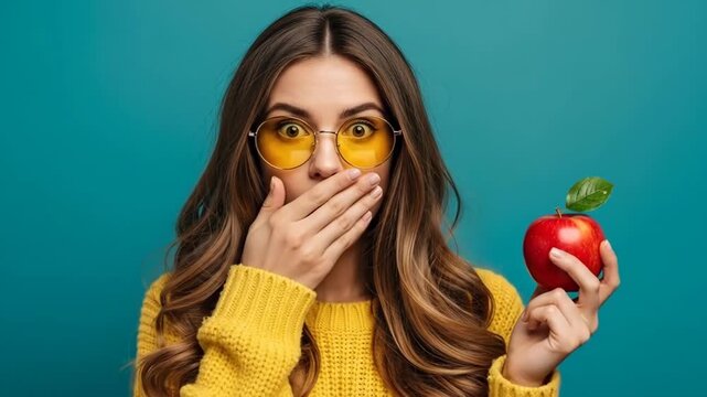 A playful twist with apple and quirky yellow sunglasses