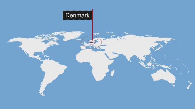 Denmark Location Highlight on World Map with Circle Marker