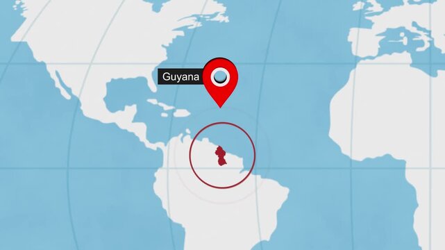 Guyana City Location on World Map Animation Concept