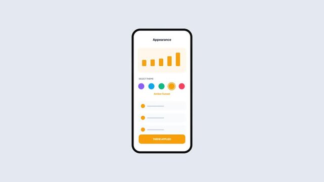 Mobile App Appearance Settings Interface with Amber Sunset Color Theme Selection