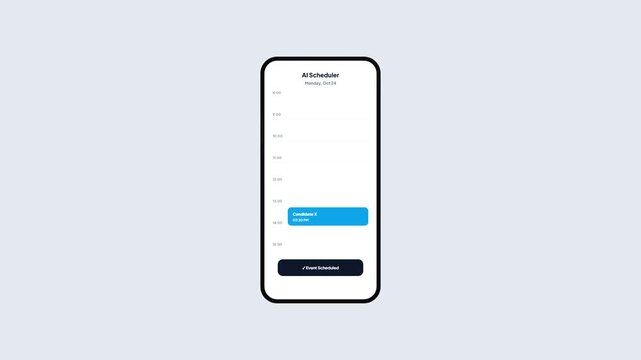 Mobile Calendar App UI Design with Animated AI Scheduling for Job Interview Event