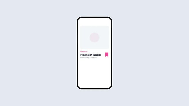 Interior Design Portfolio App UI showing Save to Collection Bookmark Animation