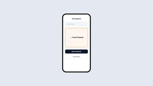 Artificial intelligence music composer application generating audio track and finishing result