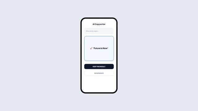 AI Copywriting Tool Interface Generating Creative Marketing Slogan on Mobile Device Screen
