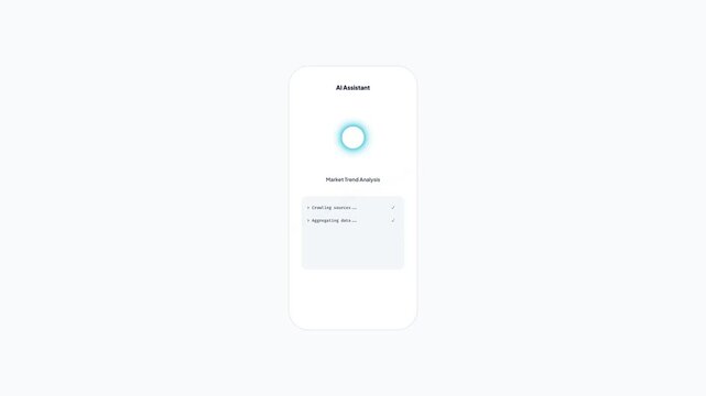 AI Researcher Interface Animation Performing Market Trend Analysis and Exporting PDF Data Report