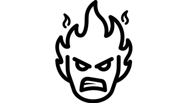 Angry face with flames for hair cartoon drawing.